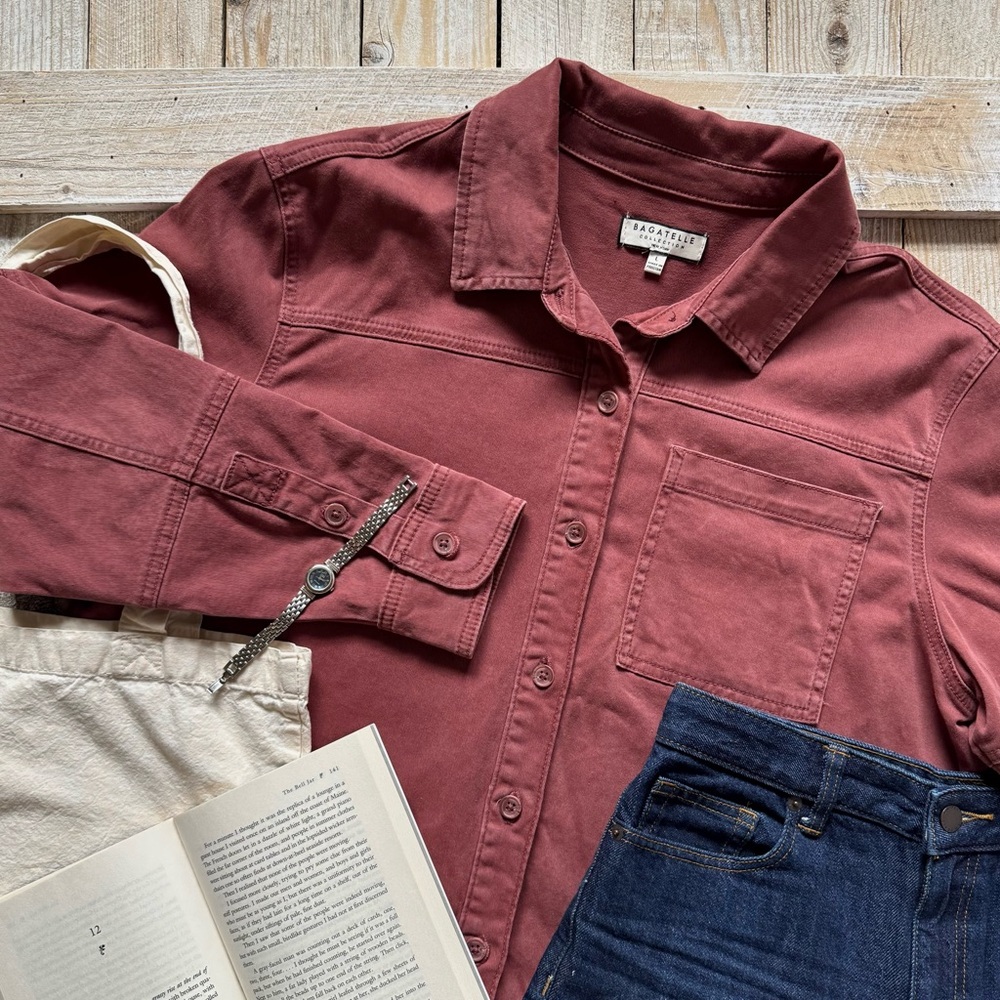 Bagatelle Brick Red Cotton Button-Up Workwear Shirt